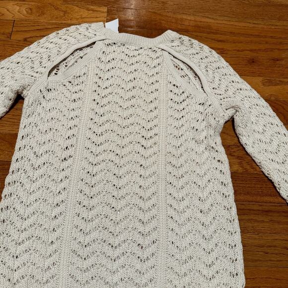 Club Monaco‎ open stitch crochet tan-off white crew long sleeve women Sweater XS - Picture 4 of 9